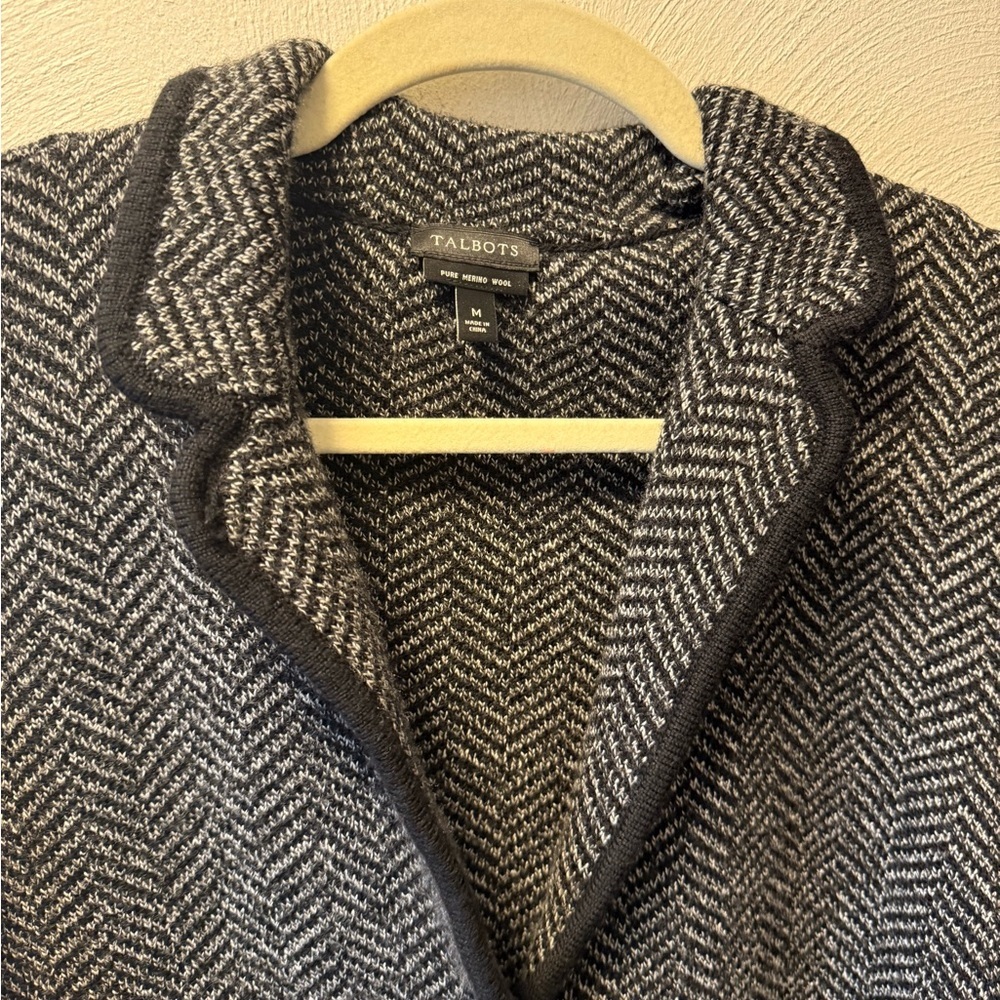 Talbots 100% Merino Wool Knit Blazer Sweater Jacket Herringbone Old Money M - Picture 4 of 7
